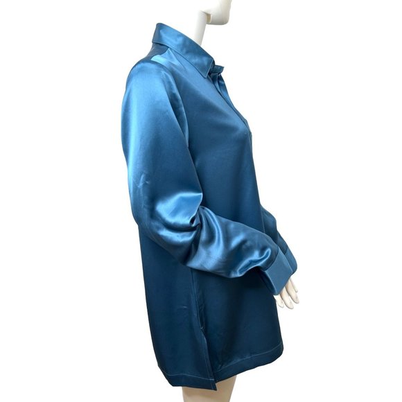 Adidas x Yohji Yamamoto Women’s Y-3 Tech Silk Shirt Blue XS Long Sleeves Collar - Picture 2 of 16